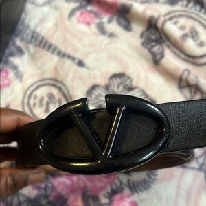 Valentino Garavani Black Leather Belt with Oval V Buckle soft leather